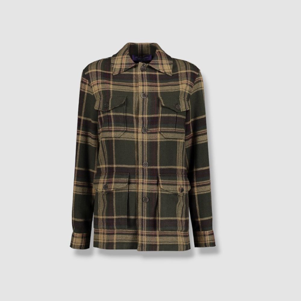 Ralph Lauren Collection Fall 2023 Andrya Olive Plaid Shirt Jacket - Picture 9 of 17